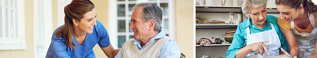 Caregivers assisting seniors with activities.