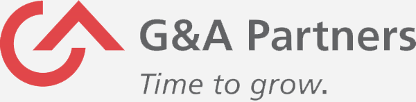 A gray and white logo for g & a publishing.
