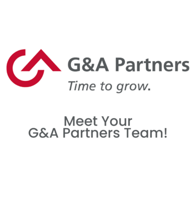 A red and white logo with the words " meet your g & a partners team ".