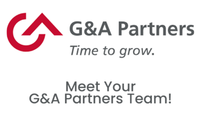 A red and white logo with the words " meet your g & a partners team ".