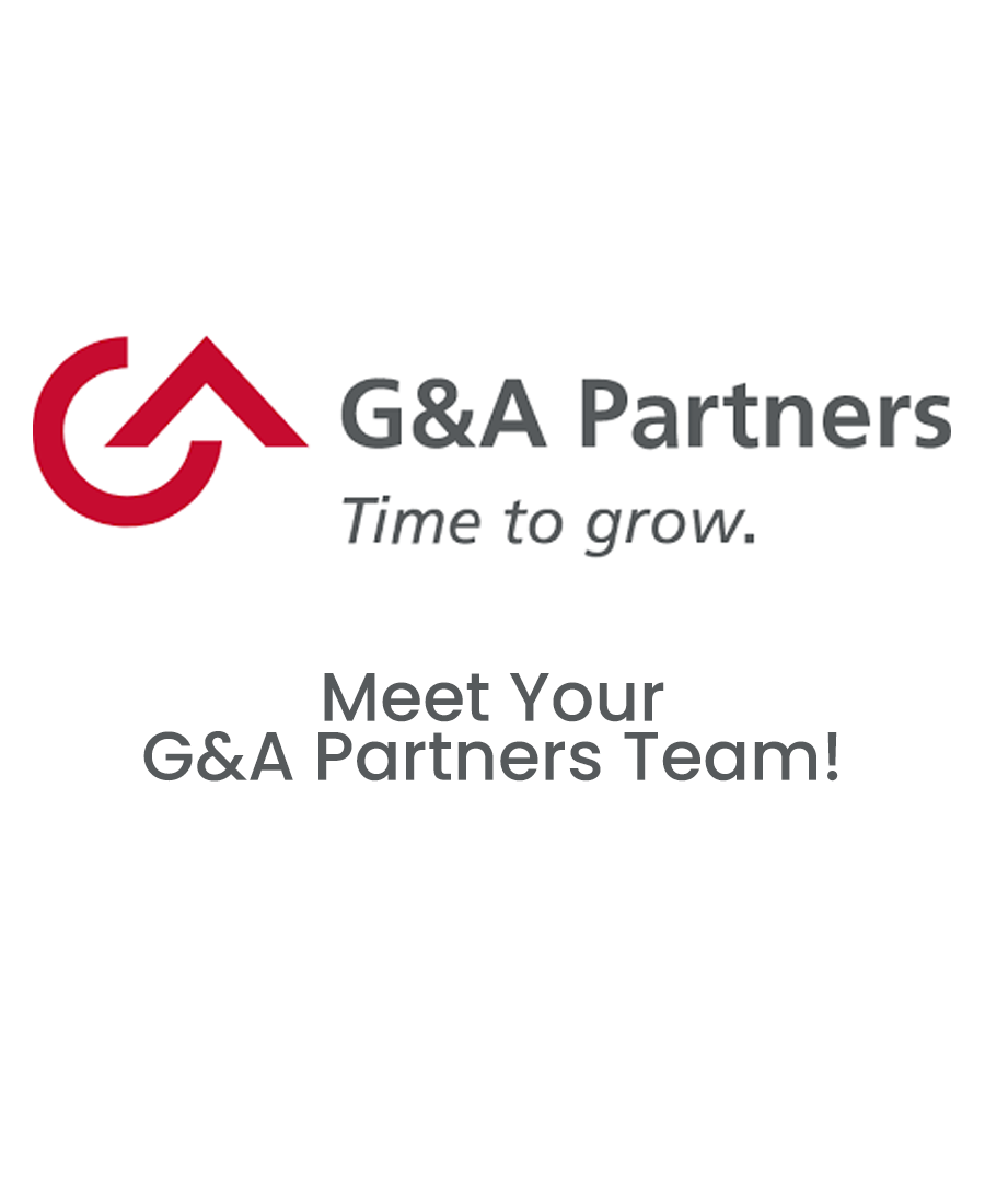 A red and white logo with the words " meet your g & a partners team ".